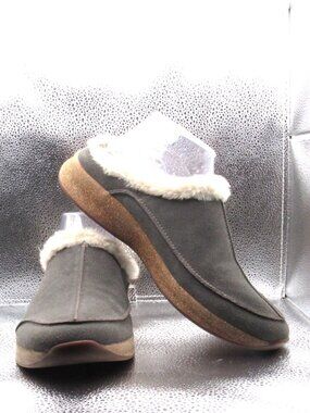 Taos Gray Future Suede Clog Women's Slippers Size 9 Faux Fur-Lined Good Cond